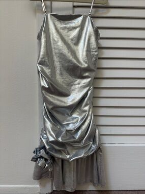 Theme Silver Metallic Ruched Formal Dress for Kids